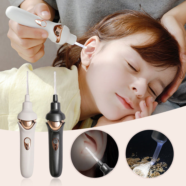 Close-up of electric ear wax remover with soft silicone tip. Gentle ear cleaner for personal health.