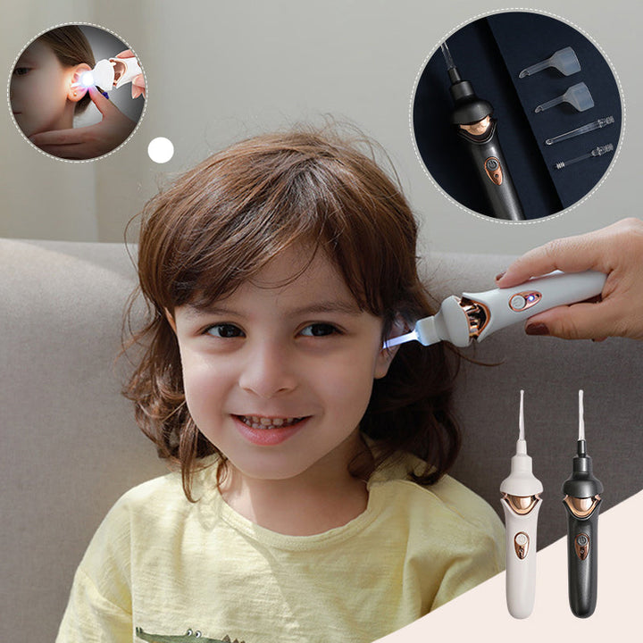 Man using electric ear wax remover, showing portable, easy-to-use ear cleaner device for hygiene.