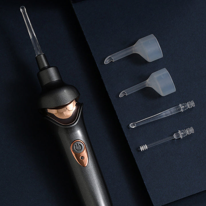 Family using electric ear wax remover, showing its suitability for all ages. Safe ear cleaner tool.