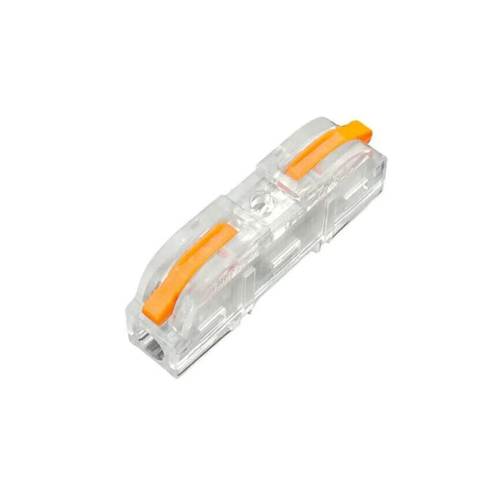 Multiple wires securely fit into an electrical terminal block, illustrating a completed connection