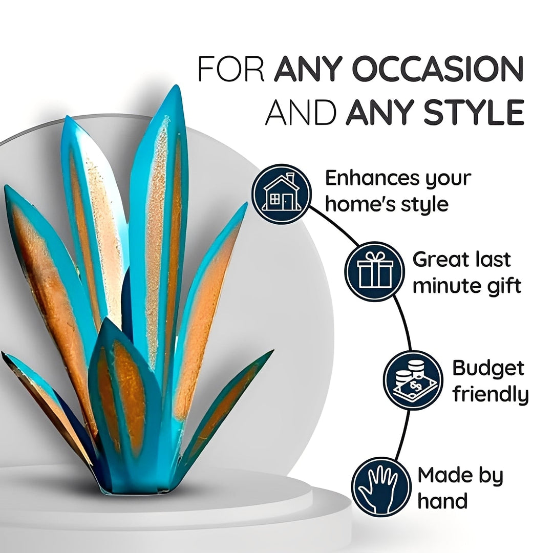 Handcrafted metal agave sculpture, durable art for rustic garden decor & home accent. TavvitaImp008.