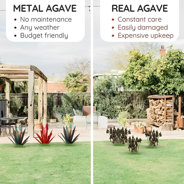 Stunning large metal agave sculpture, a bold statement piece for elegant garden & patio decor.