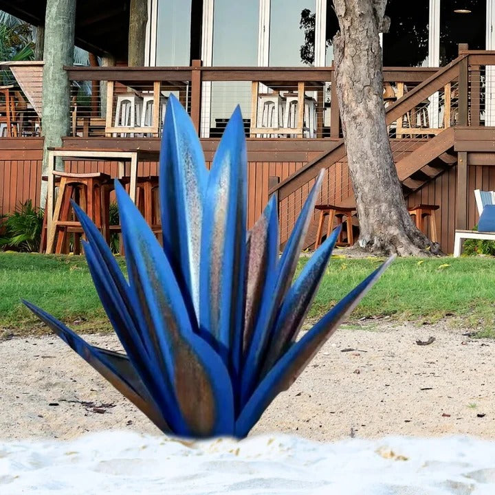Rustic elegant metal agave sculpture, enhances any outdoor space or indoor home accent. Plant decor.
