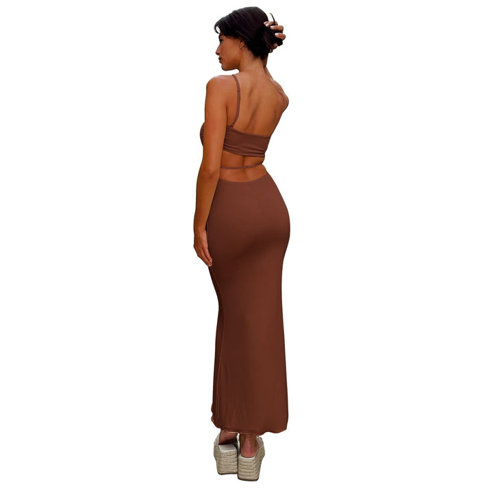 Stylish backless bandeau maxi dress, an elegant women's gown for special occasions.