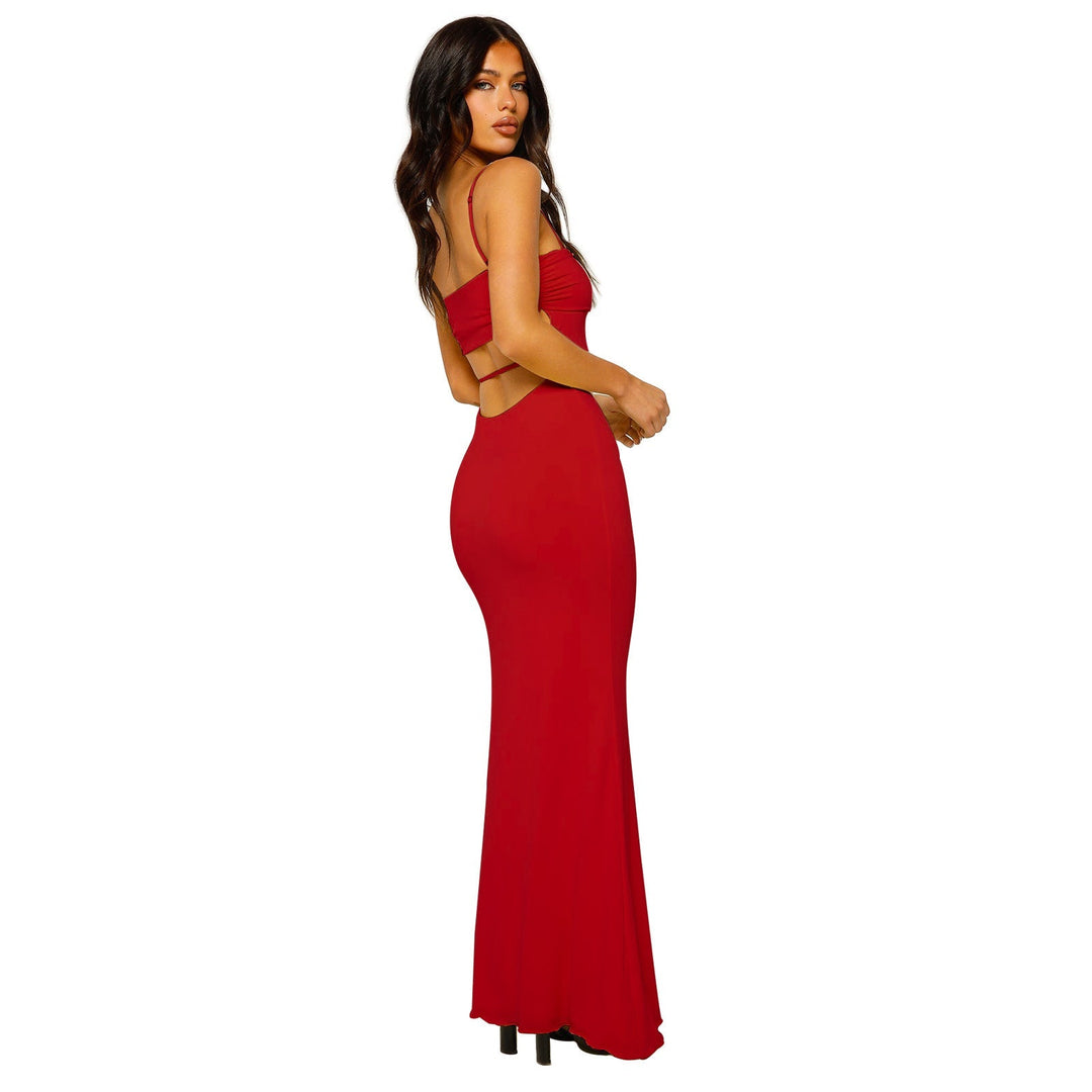 Beautiful women's elegant backless strapless gown, ideal for formal evening events.