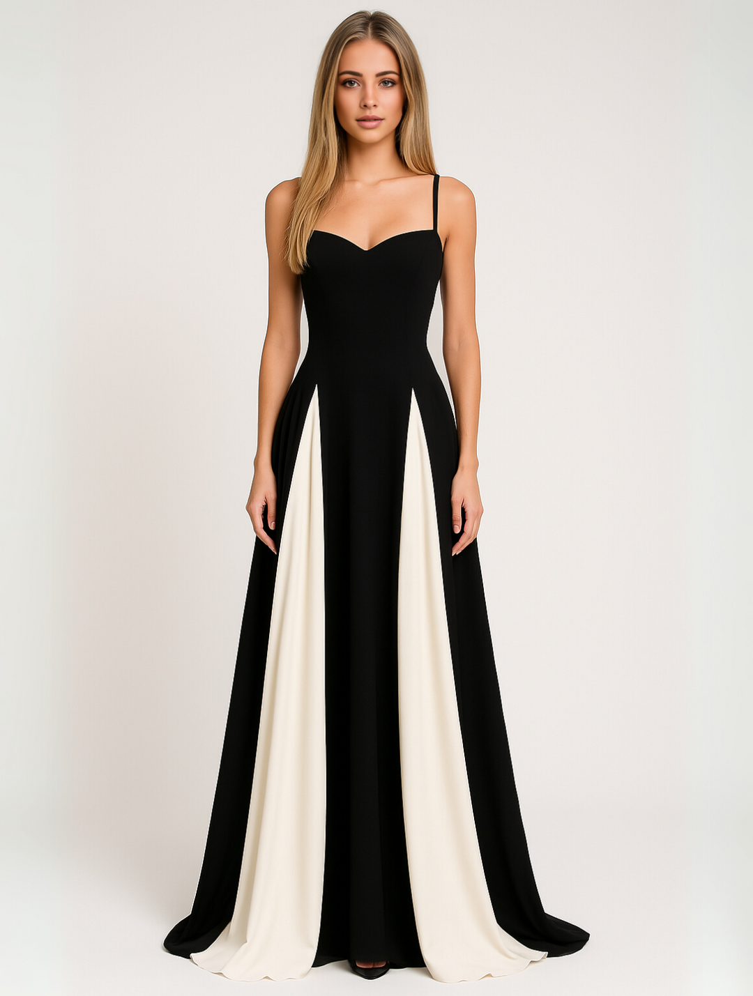 Elegant black maxi dress for women, perfect as a wedding guest or formal evening gown.