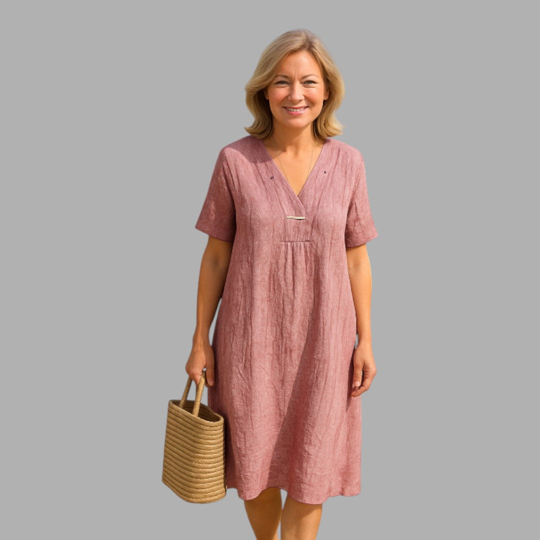 Stylish pink long midi dress for women, ideal modest occasion wear for summer parties.