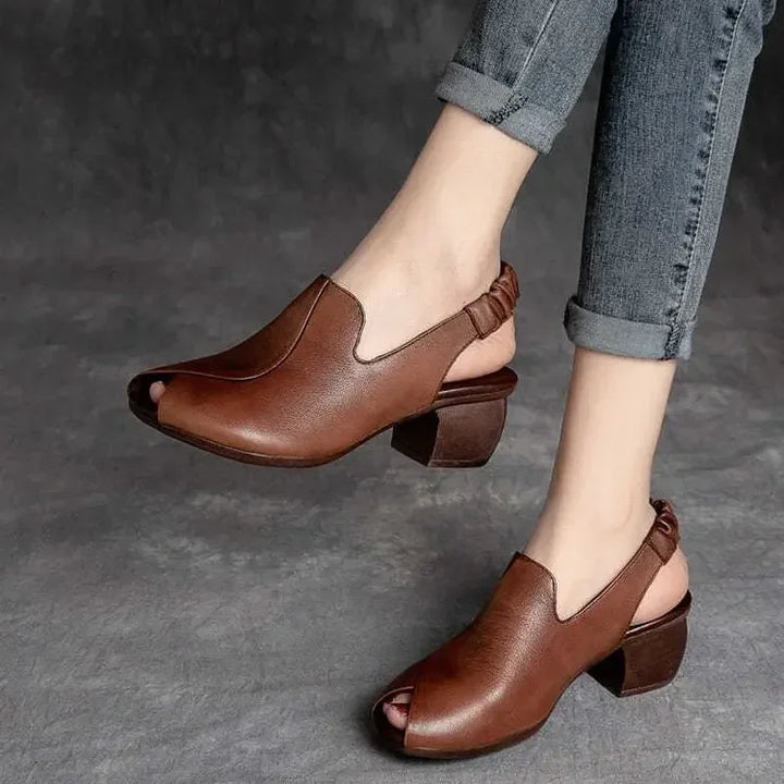 Stylish black peep-toe sling heels, comfortable women's footwear with a block heel