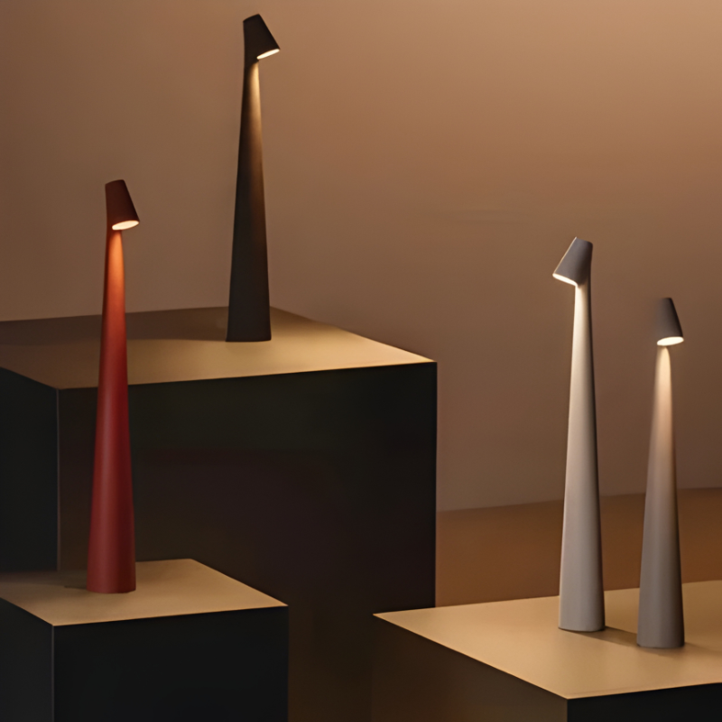 Portable rechargeable LED lamp, cordless & dimmable, perfect for any modern decor.