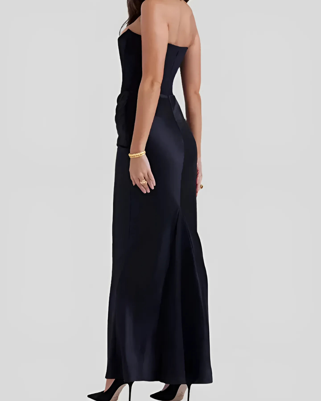 Full-length draped maxi dress for women, designed for elegance and comfort at formal parties.