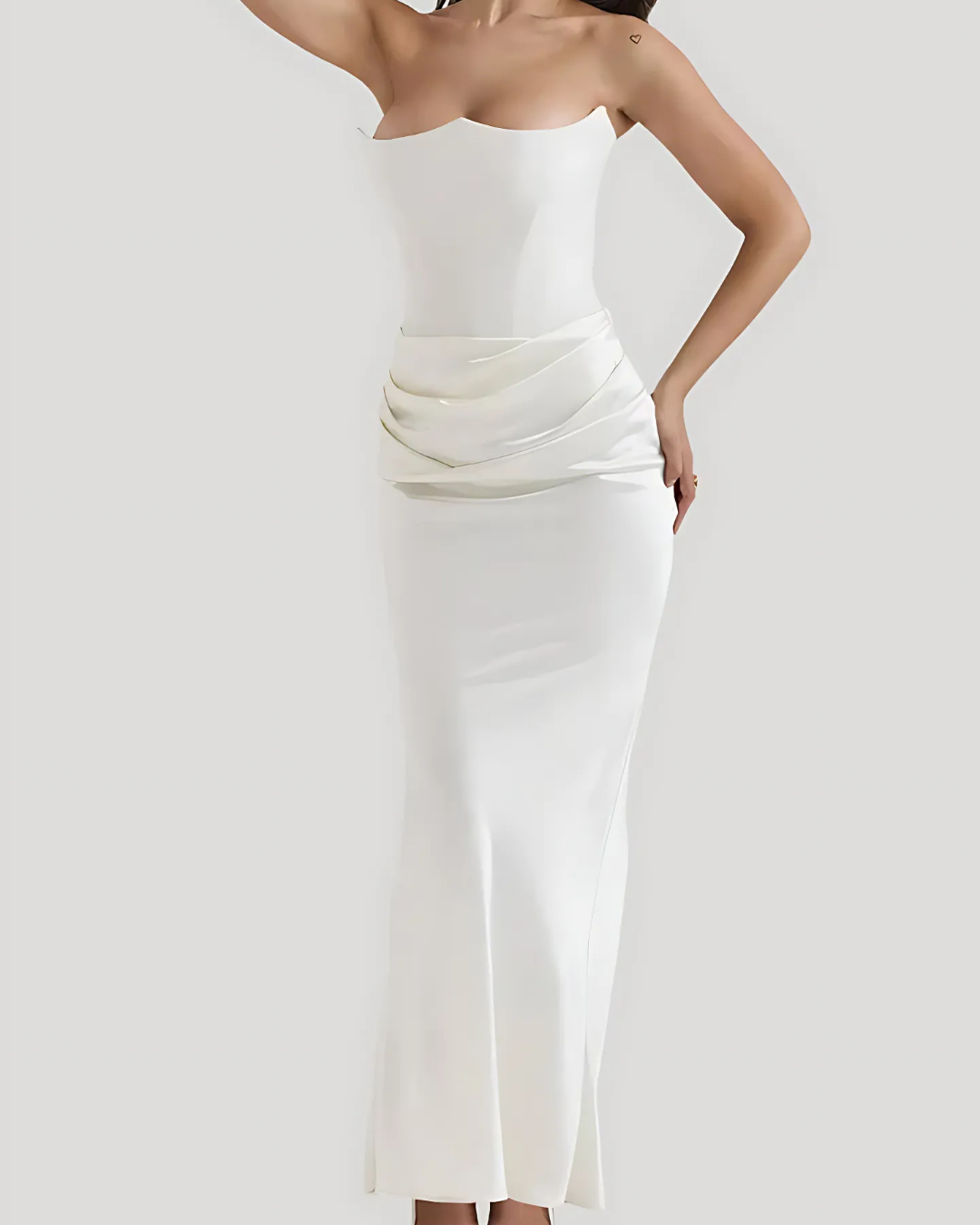 Draped long dress for women, a formal and elegant maxi dress perfect for wedding guests.