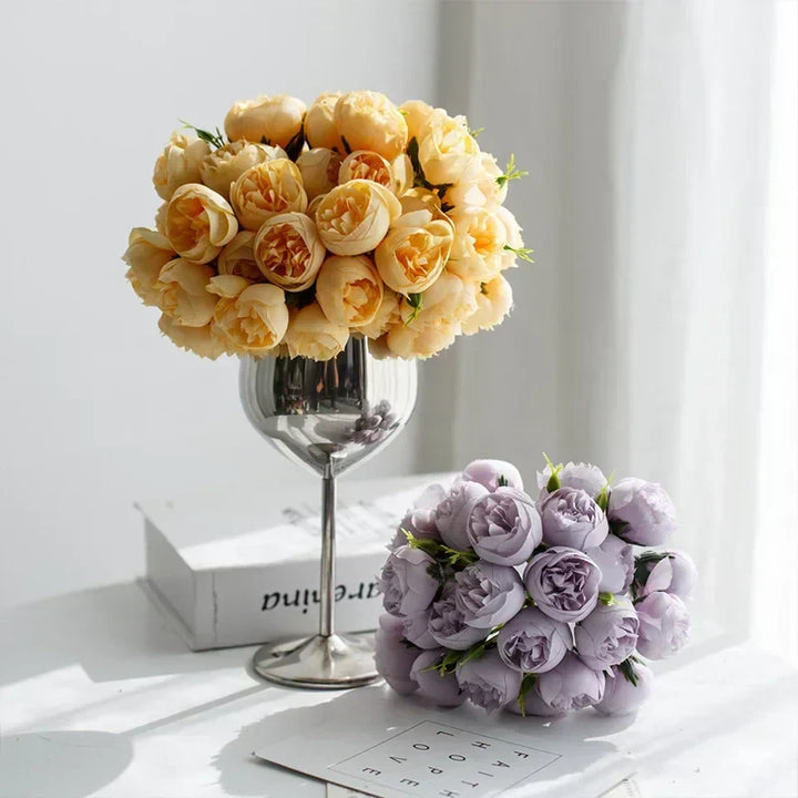 Luxurious purple faux peony bouquet. Stunning artificial flower arrangement for elegant home decor.