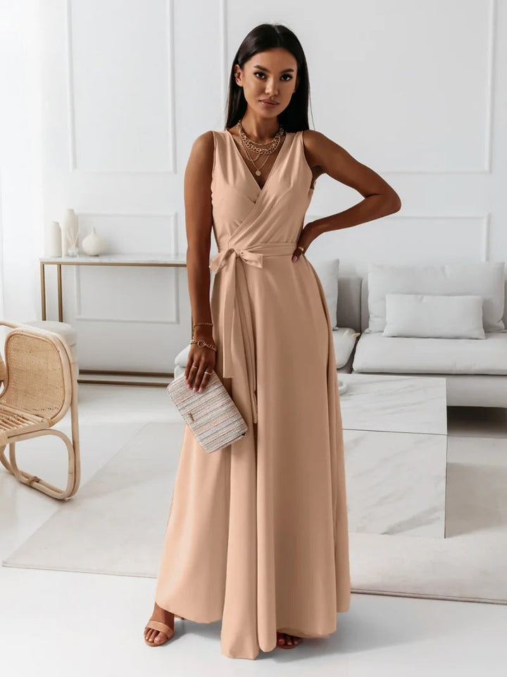 Stunning black faux wrap maxi dress, versatile for formal events, parties, & evening wear.