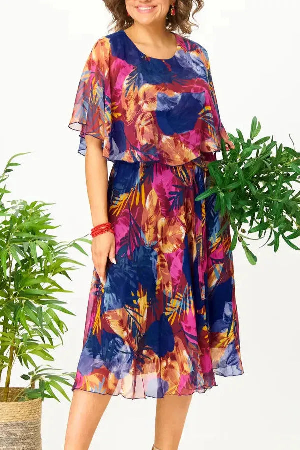 Chic women's flowing midi dress showcasing its elegant drape. Comfortable and perfect for summer or special occasions.