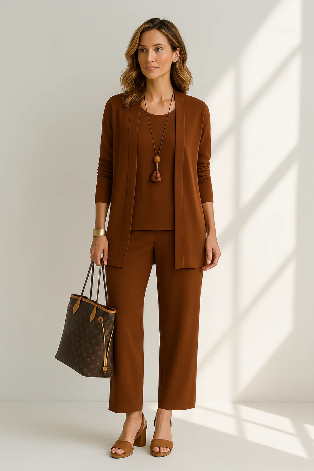 Professional women's 3-piece suit: a well-fitted blazer, vest, and trousers for career women.