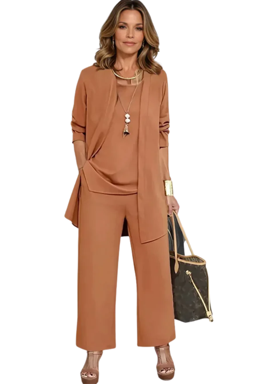 Sophisticated women's tailored 3-piece suit with blazer, vest, and pants, perfect for office.