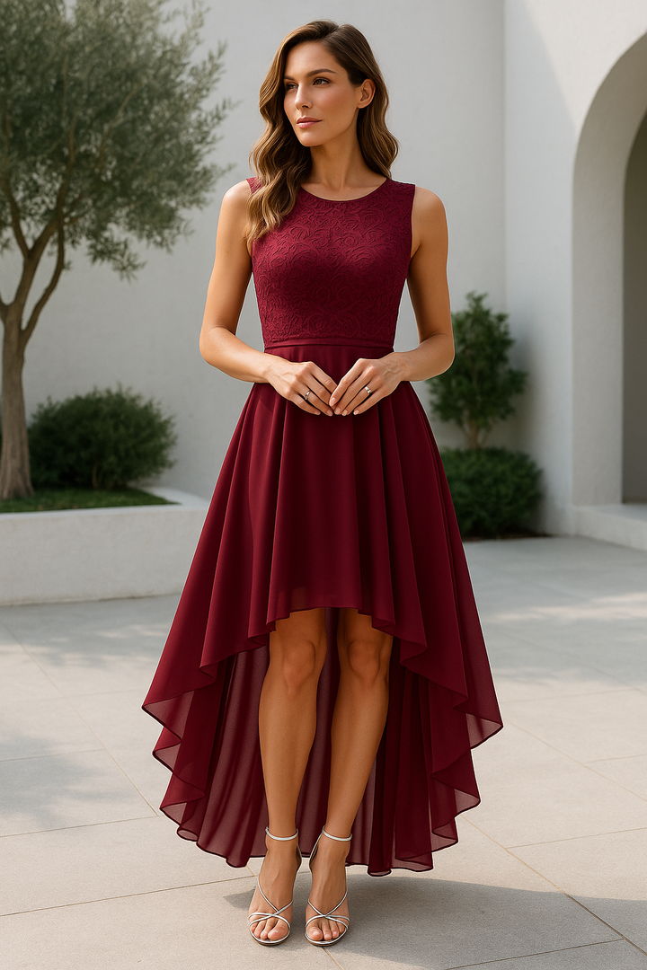 Elegant high-low wedding guest dress for women, perfect for formal occasions