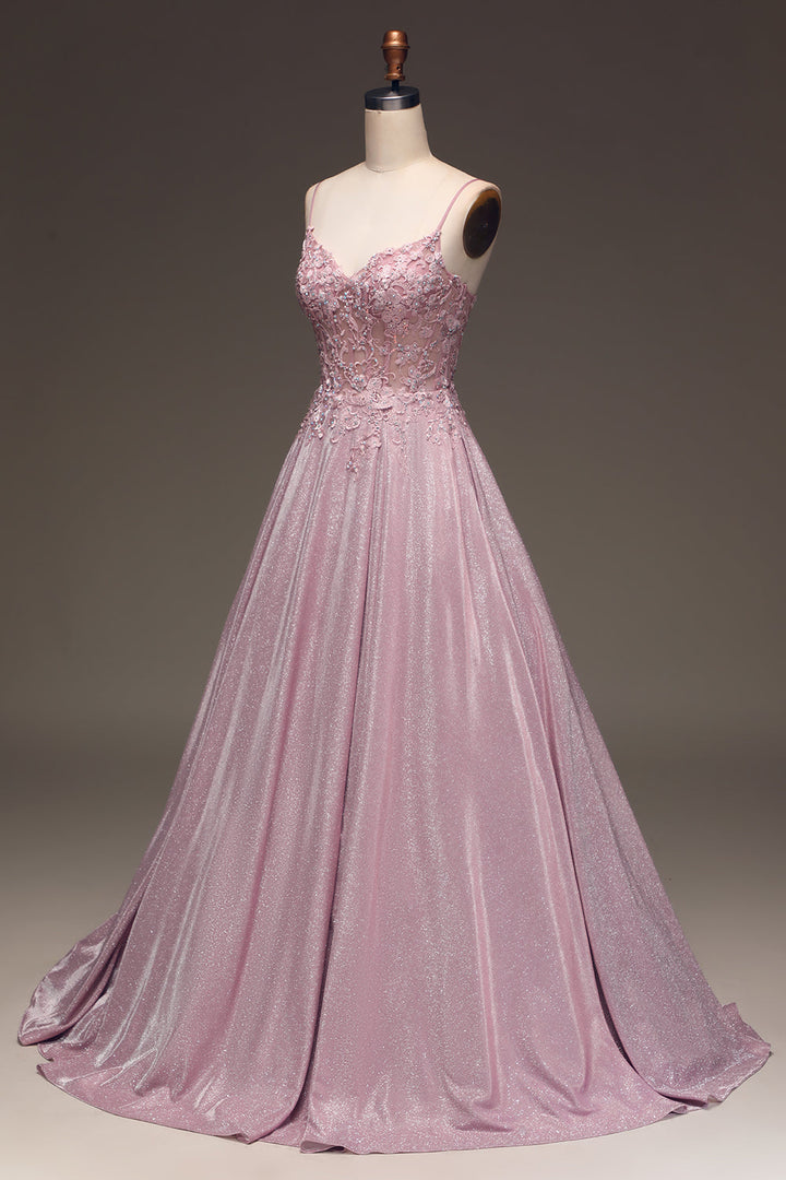 Occasion wear women's maxi dress, light pink with sparkling embellishments, perfect for a wedding.