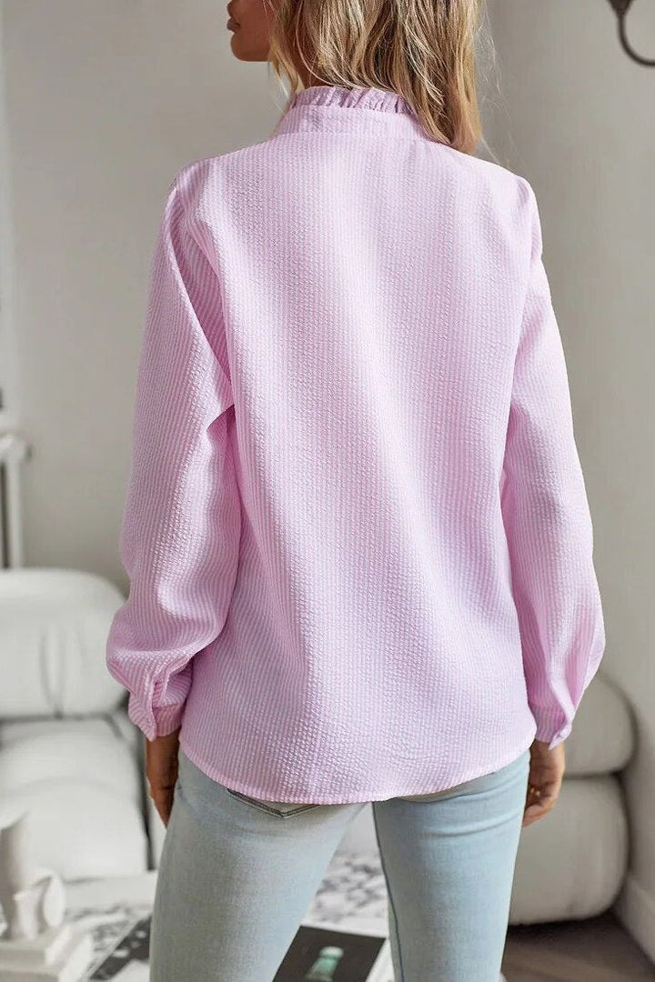 Chic women's long sleeve top, elegant blouse for polished office wear, everyday fashion & versatile styling.