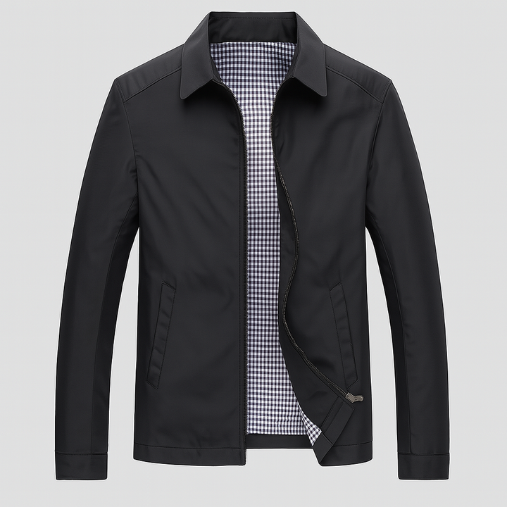 Elegant men's black ankle-length winter coat for sophisticated formal or business casual style. Classic long outerwear.