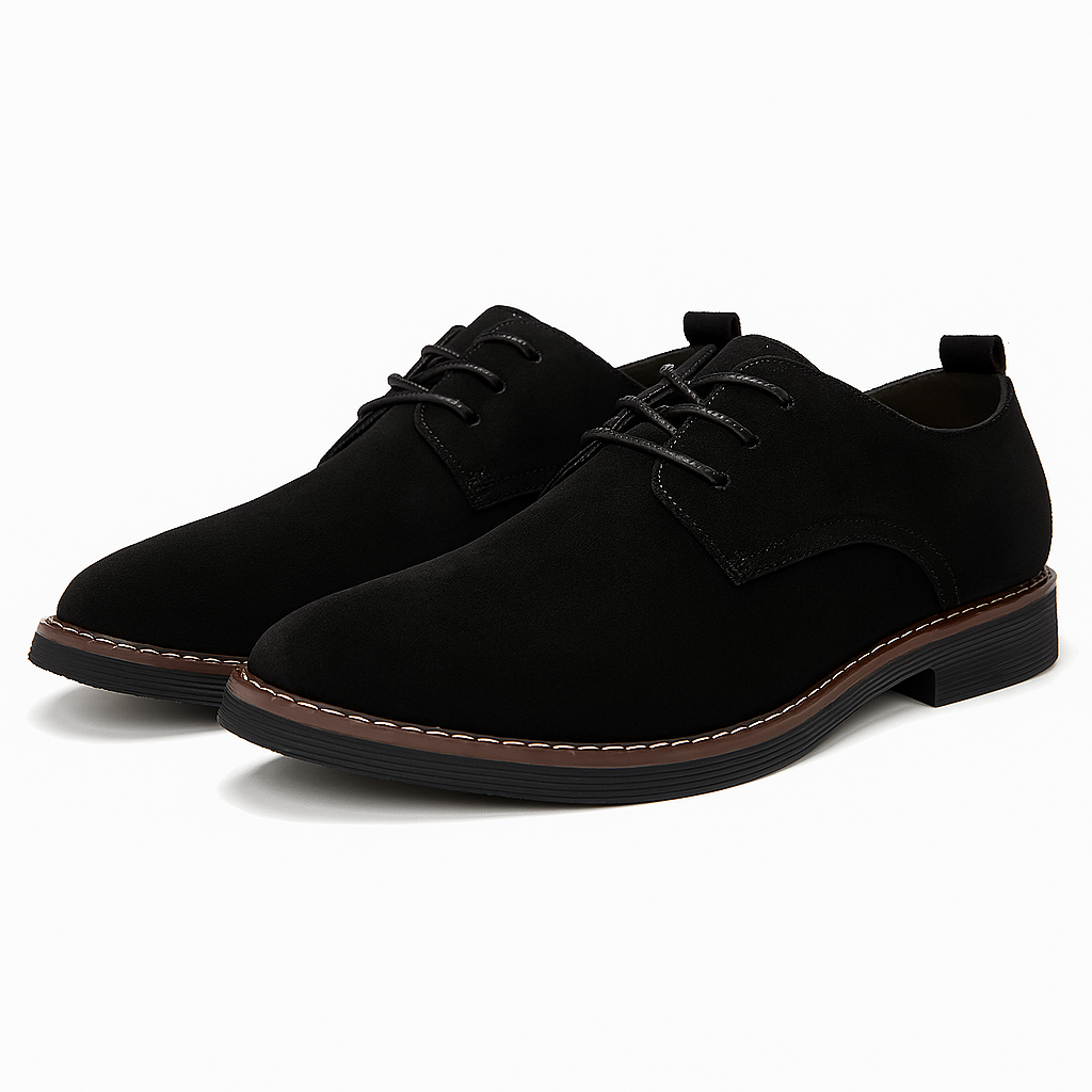 Elegant men's classic black Derby shoes with lace-up design, perfect for formal or smart casual wear. Versatile style.