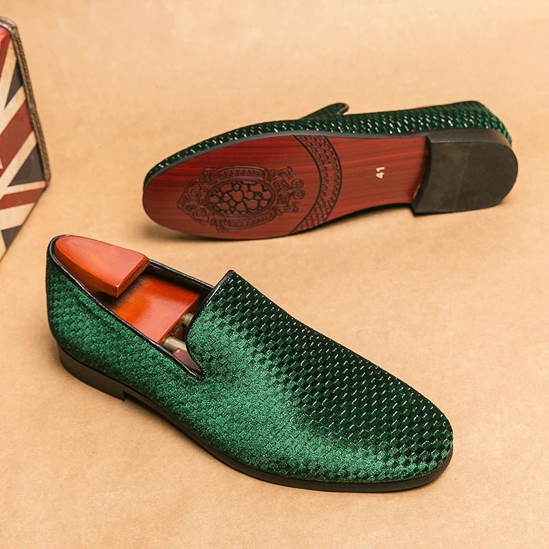 Elegant Men's Italian style slip-on loafers. Classic dress shoes for business, formal, or smart casual wear.