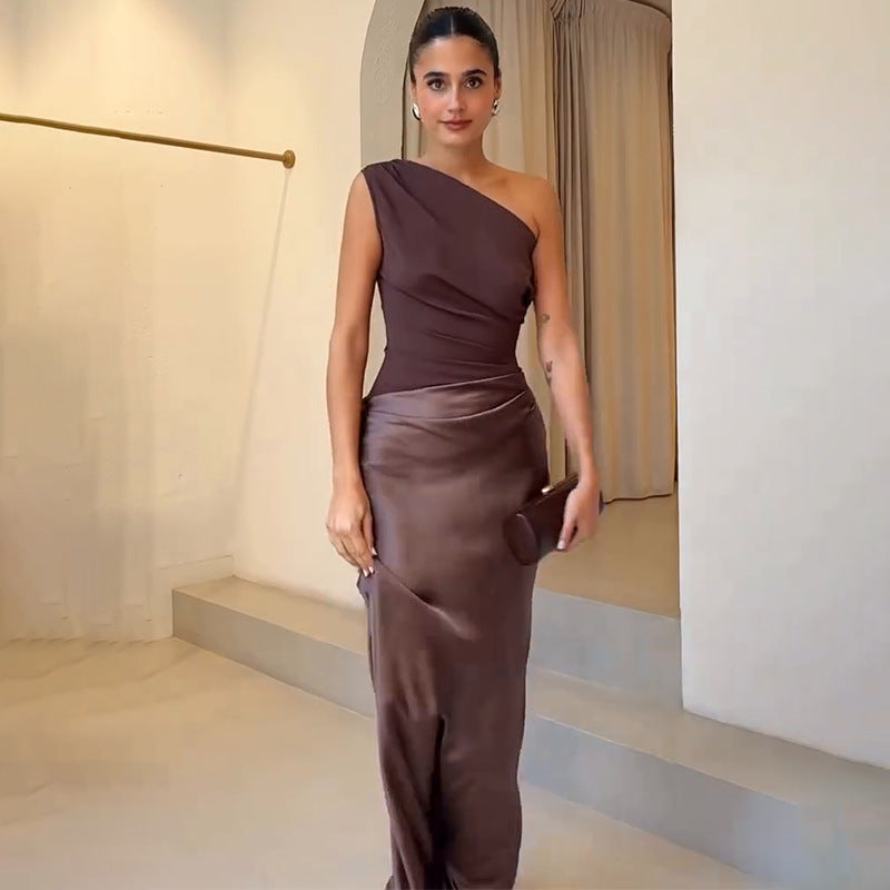 Women's red one-shoulder maxi dress, a chic cocktail and party dress for special occasions