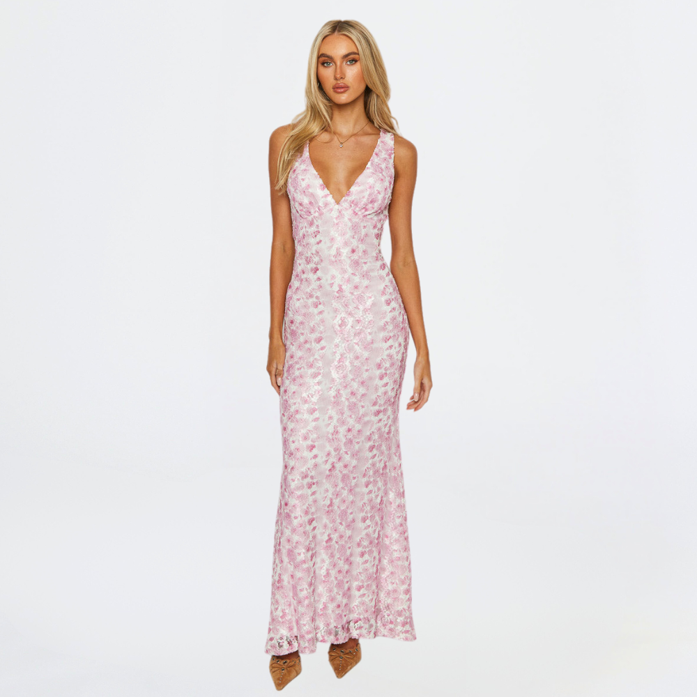 Elegant pink maxi dress, perfect evening gown for special occasions & wedding guests