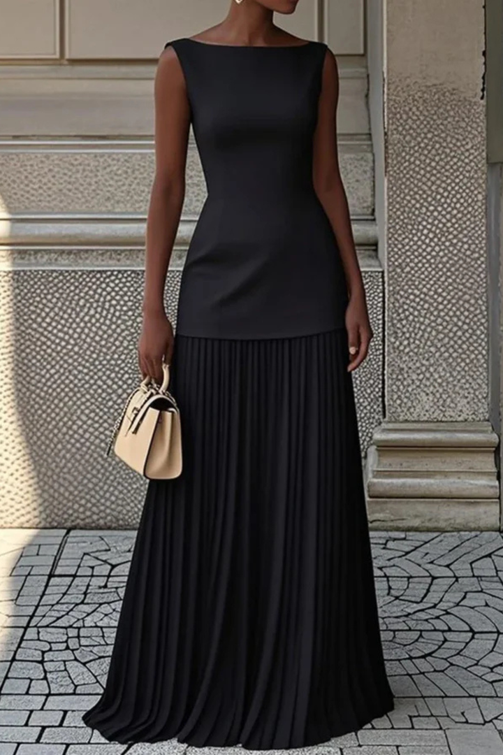 Timeless women's elegant pleated maxi dress, perfect for formal occasions and evening wear.