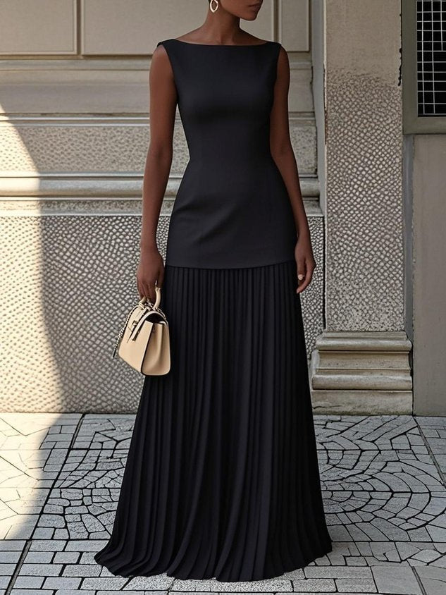 Flattering pink pleated maxi dress for women, elegant & sleeveless. Perfect for summer events & occasion wear.
