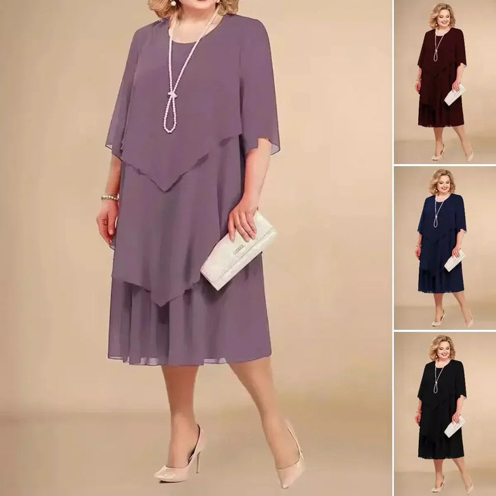 Stylish plus size women's asymmetrical midi dress. Comfortable & elegant formal party dress for any event.