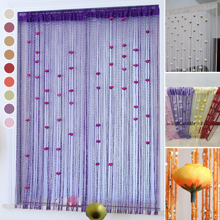 Elegant Rose Thread Tassel Door Curtain, intricate rose pattern, room divider, privacy screen