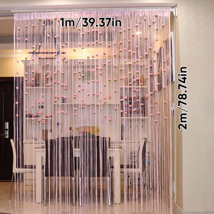Elegant Rose Thread Tassel Door Curtain, casting soft shadows and enhancing ambiance