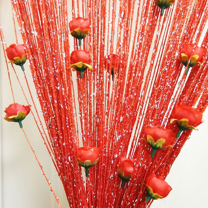 Rose thread tassel curtain, offering a delicate barrier without blocking light completely