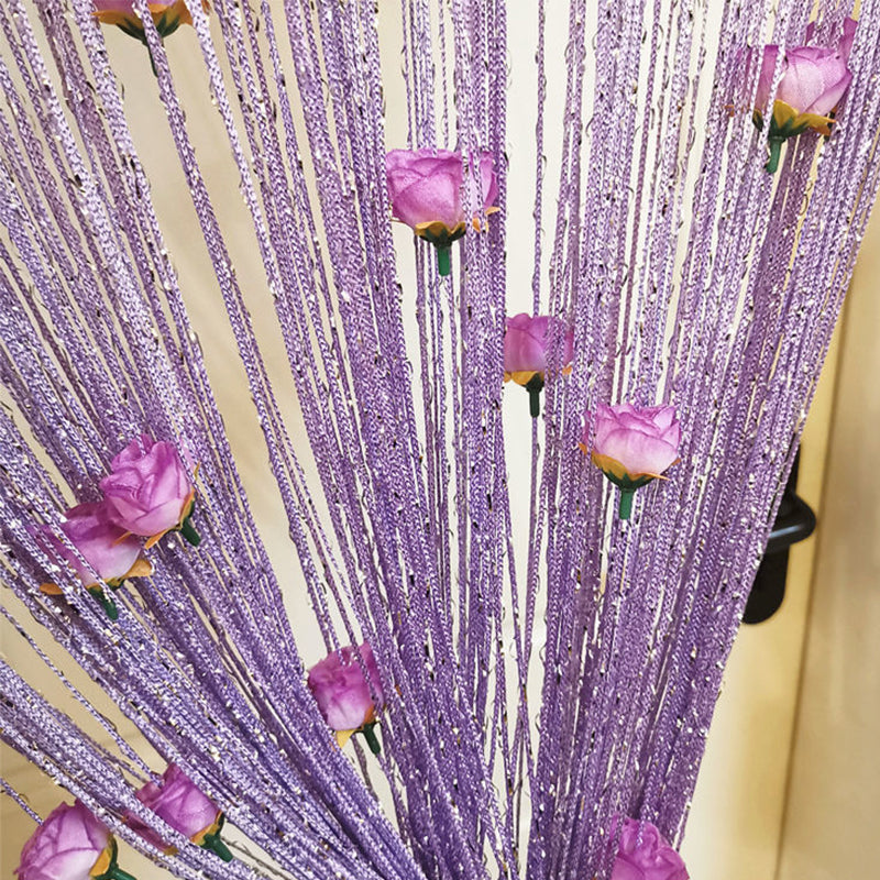 Elegant Rose Thread Tassel Door Curtain, enhancing the aesthetic of a bedroom doorway