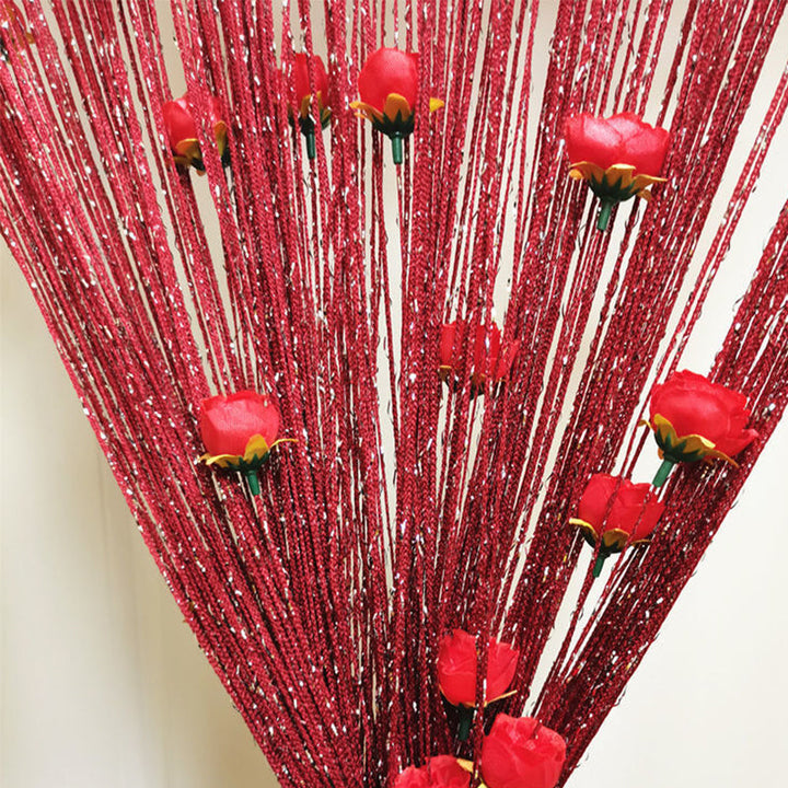 Elegant Rose Thread Tassel Door Curtain, perfect for bohemian or romantic interior themes