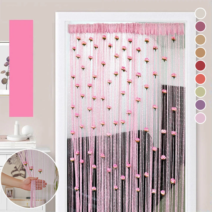 Rose thread door curtain with long tassels, adding a touch of elegance to any room