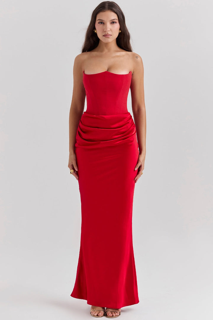 Beautiful white strapless maxi dress, elegant and stylish for a wedding guest or evening wear.