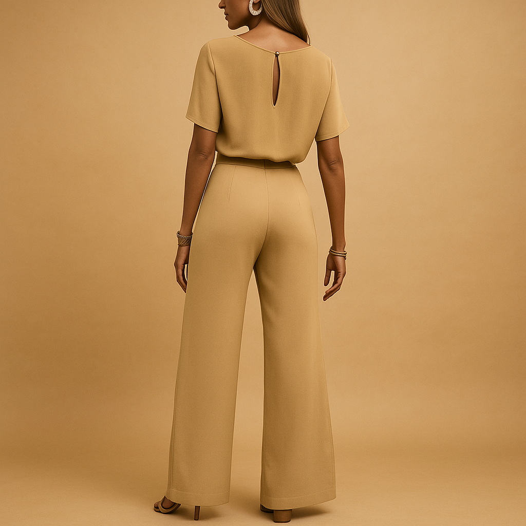 Elegant tailored women's jumpsuit with flowy sleeves for formal events and party wear.