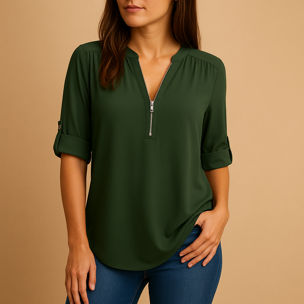Stylish women's V-neck top, an elegant & comfortable blouse for office or casual outfits.