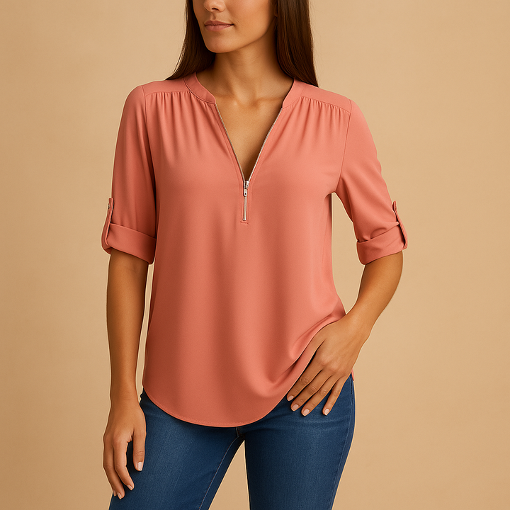 Elegant V-neck blouse, an airy & comfortable women's top for versatile office and casual chic looks.