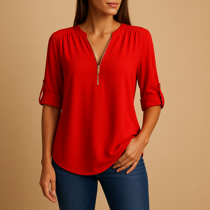 Stylish women's airy V-neck top, a versatile blouse perfect for summer, office, or everyday fashion.