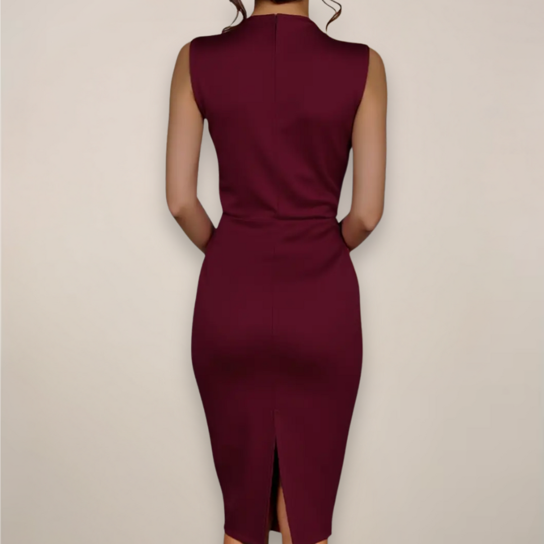 Classic black sleeveless midi dress for women, versatile for casual wear or as an elegant work dress.