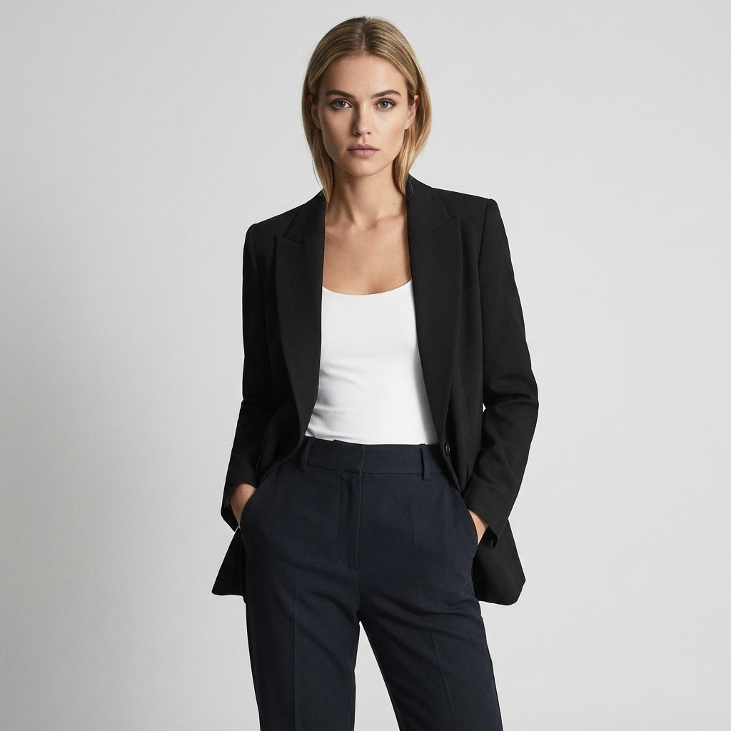 Elegant women's 2-piece suit set: tailored blazer & pants for formal business wear.