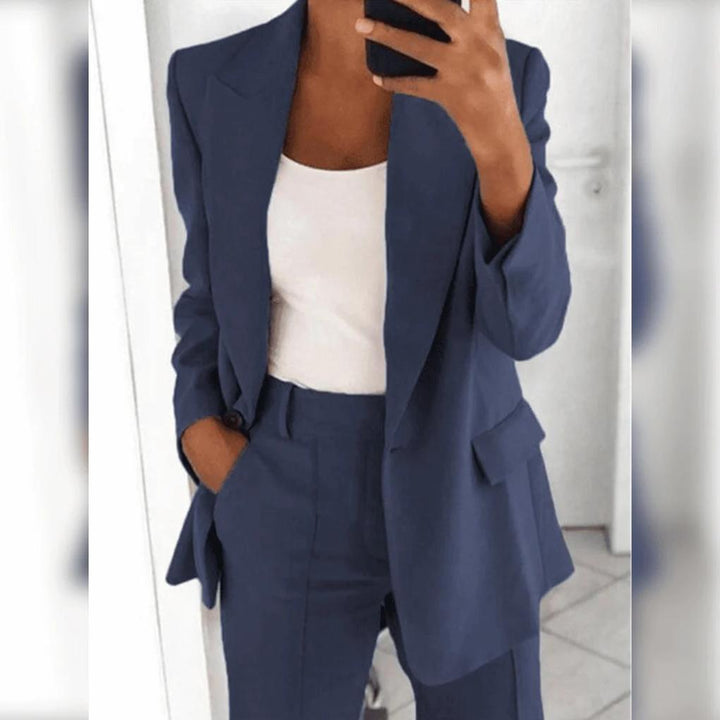 Formal women's business suit, a chic blazer & pant set ideal for meetings, work, and professional events.