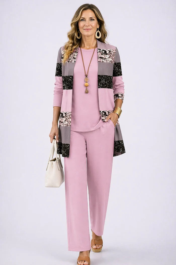 Sophisticated women's elegant 3-piece set. Blazer, top & trousers for a polished, modern look.