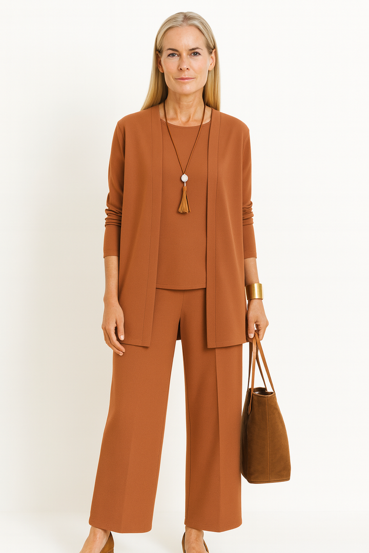 Premium women's 3-piece elegant outfit. Comfortable & stylish pants suit for versatile business casual.