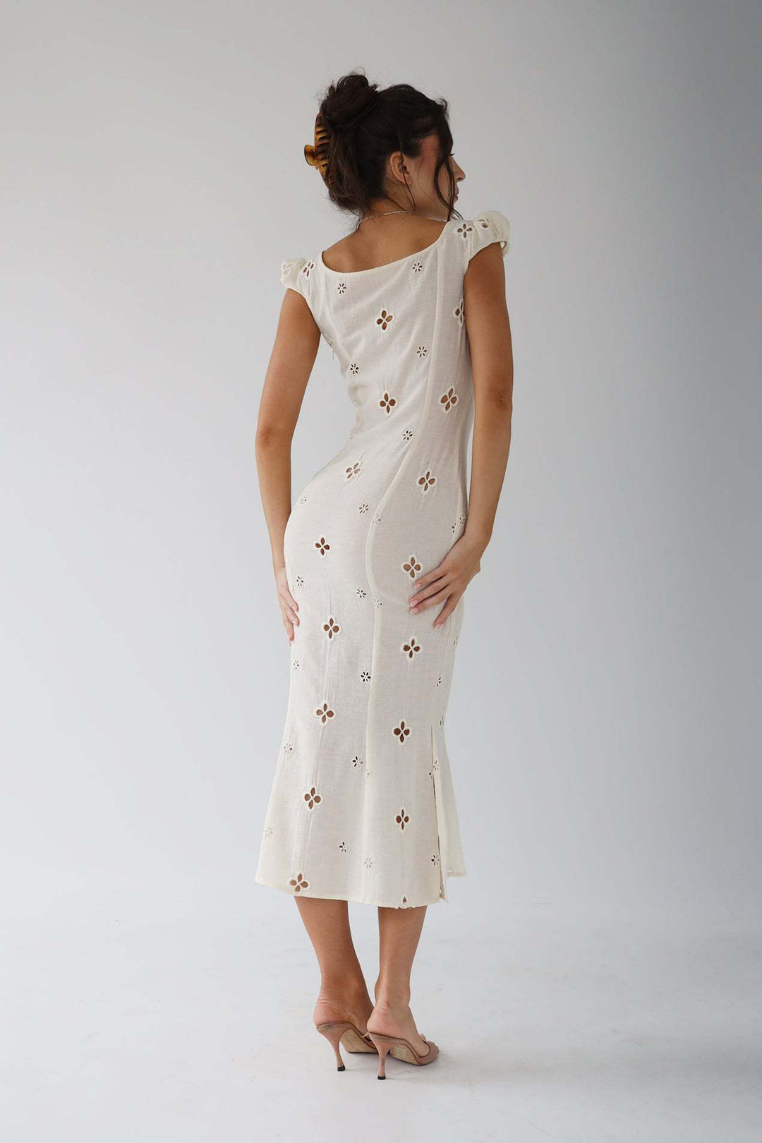 Classic red women's midi dress with short sleeves, a timeless option for a formal event.