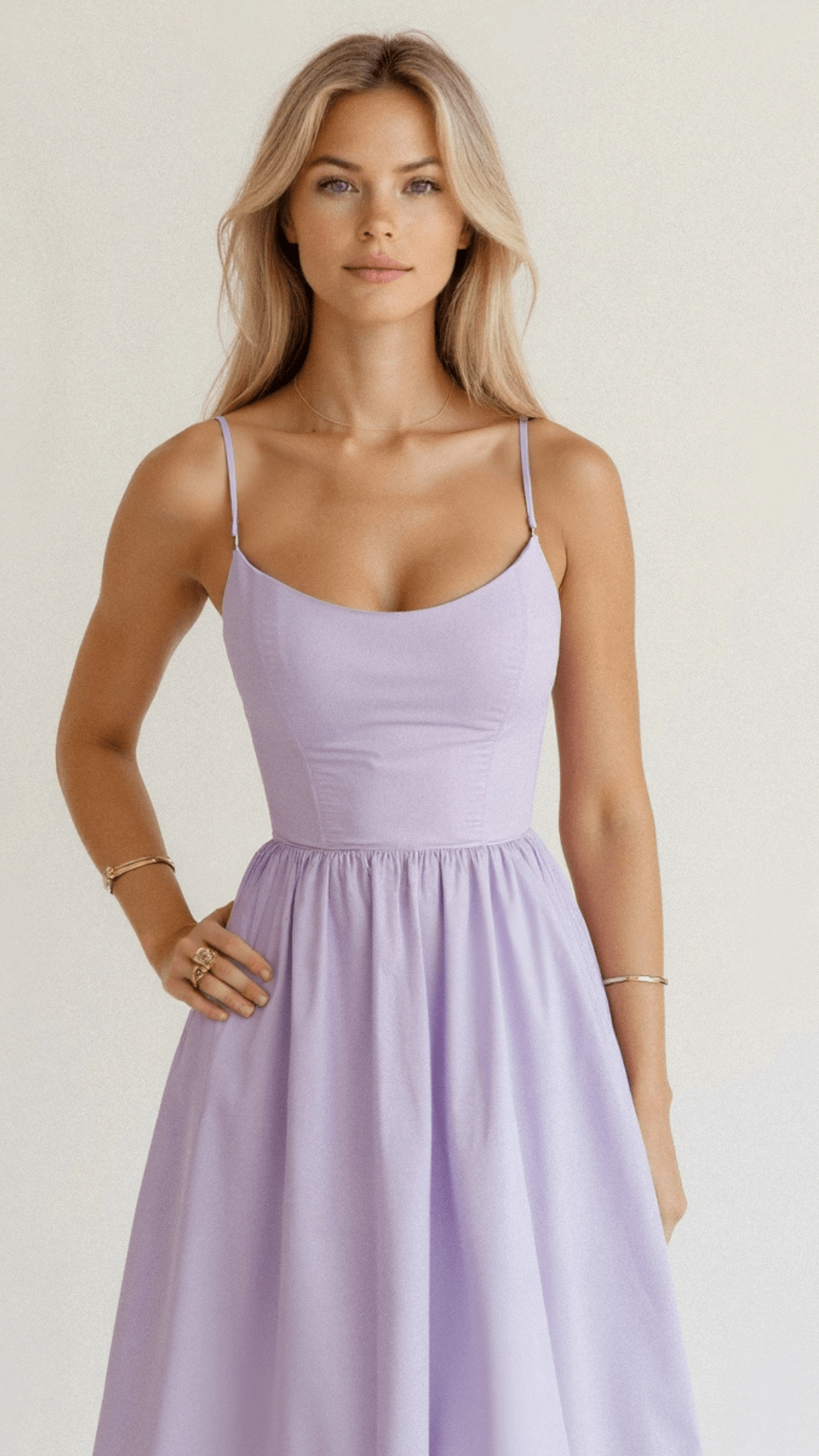 Women's versatile A-line midi dress with spaghetti straps. A comfortable and chic option for warm weather.