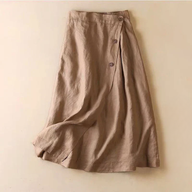 Women's elegant mid-calf A-line wrap skirt, comfortable for everyday fashion & versatile summer style.